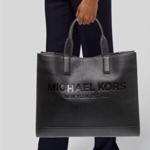 Michael Kors Black Embossed Logo Leather Laptop Tote